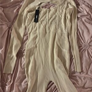 Fashion Nova Beige Ribbed Jumpsuit